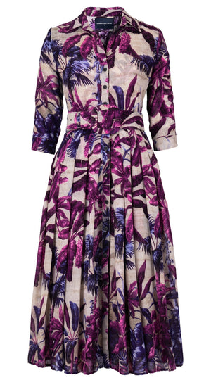 Audrey Dress #4 Shirt Collar 3/4 Sleeve Midi Length Wool (Vintage Palm Beige) - Beige Lilac