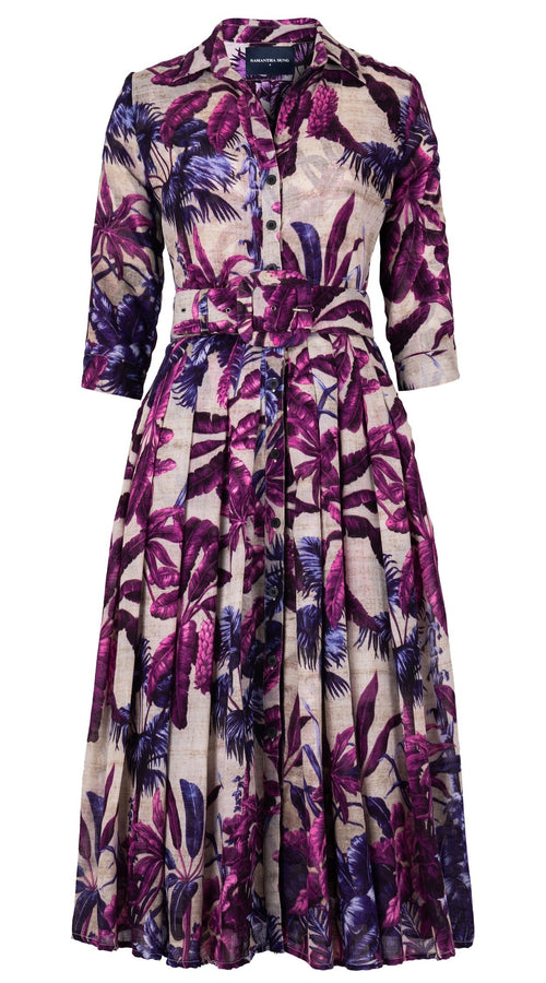 Audrey Dress #4 Shirt Collar 3/4 Sleeve Midi Length Wool (Vintage Palm Beige) - Beige Lilac