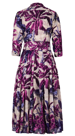 Audrey Dress #4 Shirt Collar 3/4 Sleeve Midi Length Wool (Vintage Palm Beige) - Beige Lilac