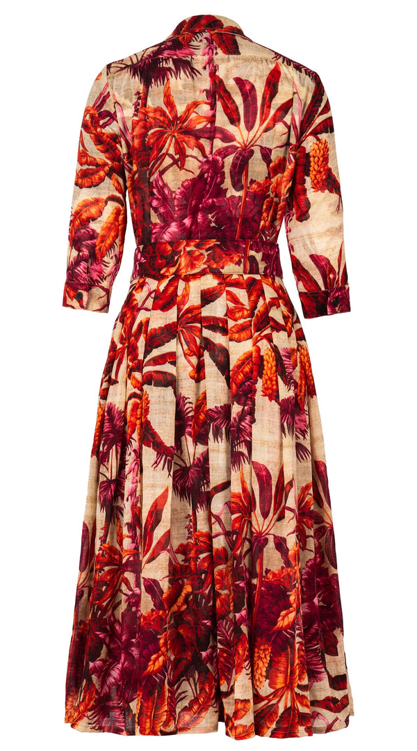 Audrey Dress #4 Shirt Collar 3/4 Sleeve Midi Length Wool (Vintage Palm Beige) - Beige Orange