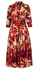 Audrey Dress #4 Shirt Collar 3/4 Sleeve Midi Length Wool (Vintage Palm Beige) - Beige Orange