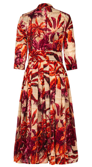 Audrey Dress #4 Shirt Collar 3/4 Sleeve Midi Length Wool (Vintage Palm Beige) - Beige Orange