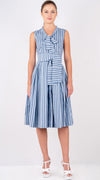 Audrey Dress #7 Tie Neck Sleeveless Long Length Poplin (Vintage Stripe)