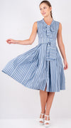 Audrey Dress #7 Tie Neck Sleeveless Long Length Poplin (Vintage Stripe)