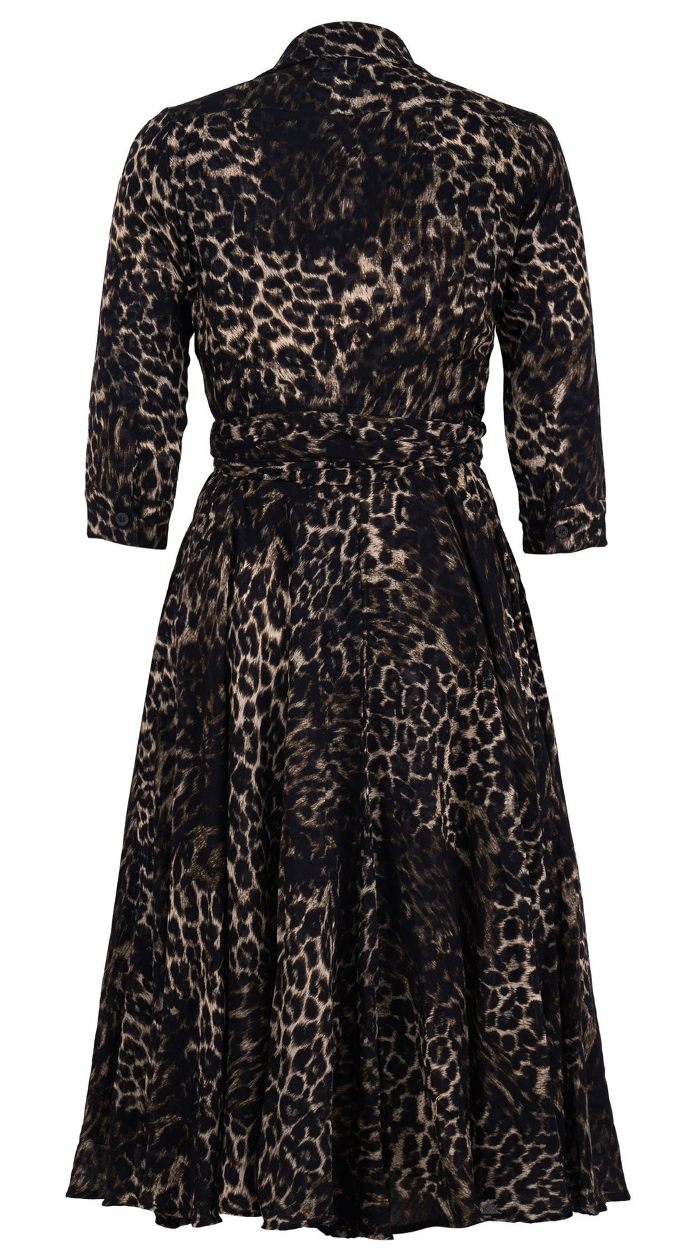 Olivia Dress Shirt Collar 3/4 Sleeve Midi Length Wool (Viper Leopard Big) - Taupe Green