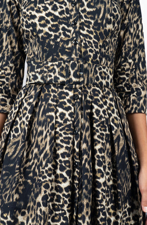 Audrey Dress #1 Shirt Collar 3/4 Sleeve Long Length Cotton Stretch (Viper Leopard Dark)