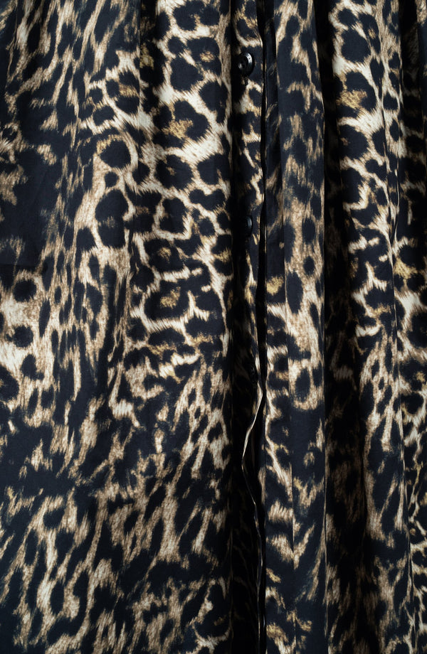Audrey Dress #1 Shirt Collar 3/4 Sleeve Long Length Cotton Stretch (Viper Leopard Dark)