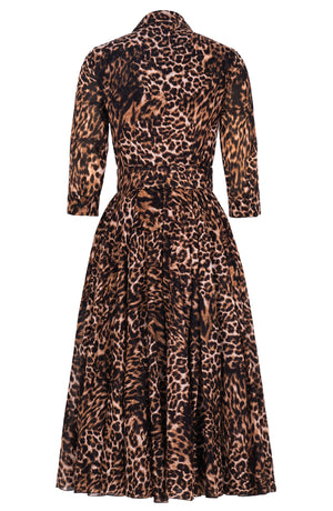 Aster Dress Shirt Collar 3/4 Sleeve Midi Length Cotton Musola (Viper Leopard)