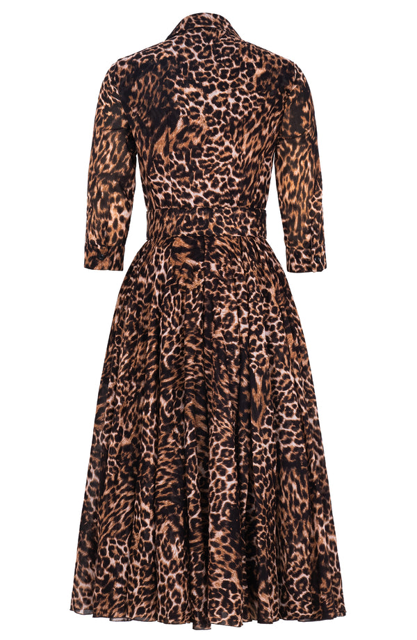 Aster Dress Shirt Collar 3/4 Sleeve Midi Length Cotton Musola (Viper Leopard)