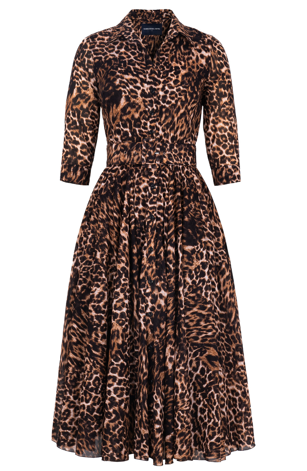 Aster Dress Shirt Collar 3/4 Sleeve Midi Length Cotton Musola (Viper Leopard)