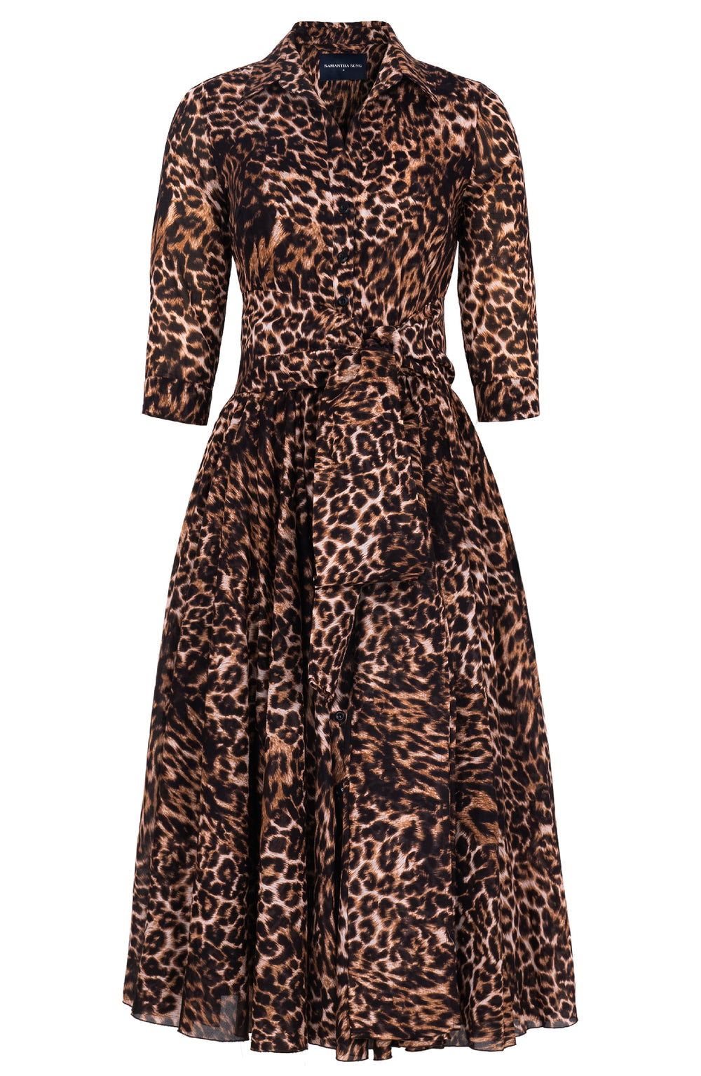 Aster Dress Shirt Collar 3/4 Sleeve Midi Length Cotton Musola (Viper Leopard)