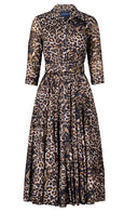 Aster Dress Shirt Collar 3/4 Sleeve Midi Length Cotton Musola (Viper Leopard)