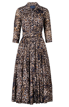 Aster Dress Shirt Collar 3/4 Sleeve Midi Length Cotton Musola (Viper Leopard)