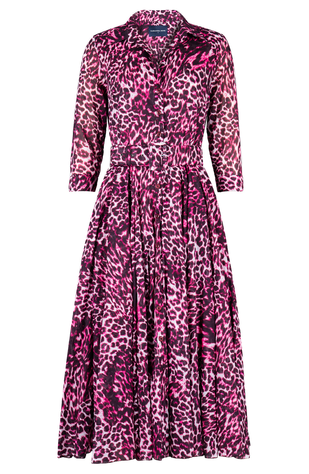 Aster Dress Shirt Collar 3/4 Sleeve Midi Length Cotton Musola (Viper Leopard)