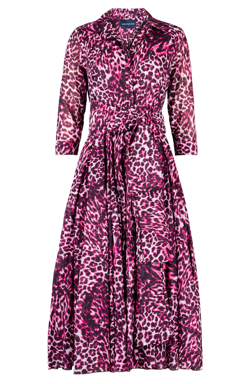 Aster Dress Shirt Collar 3/4 Sleeve Midi Length Cotton Musola (Viper Leopard)