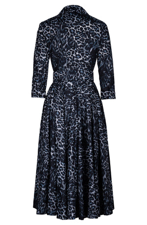 Laurent Dress Shirt Collar 3/4 Sleeve Midi Length Poliamide Taffta (Viper Leopard Big)