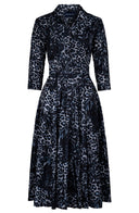 Laurent Dress Shirt Collar 3/4 Sleeve Midi Length Poliamide Taffta (Viper Leopard Big)