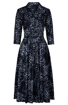 Laurent Dress Shirt Collar 3/4 Sleeve Midi Length Poliamide Taffta (Viper Leopard Big)