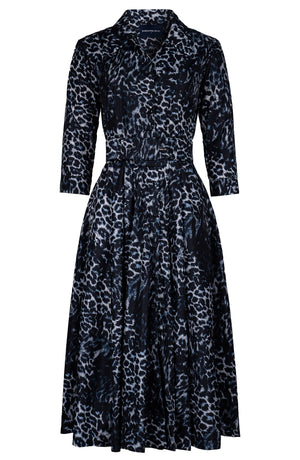 Laurent Dress Shirt Collar 3/4 Sleeve Midi Length Poliamide Taffta (Viper Leopard Big)