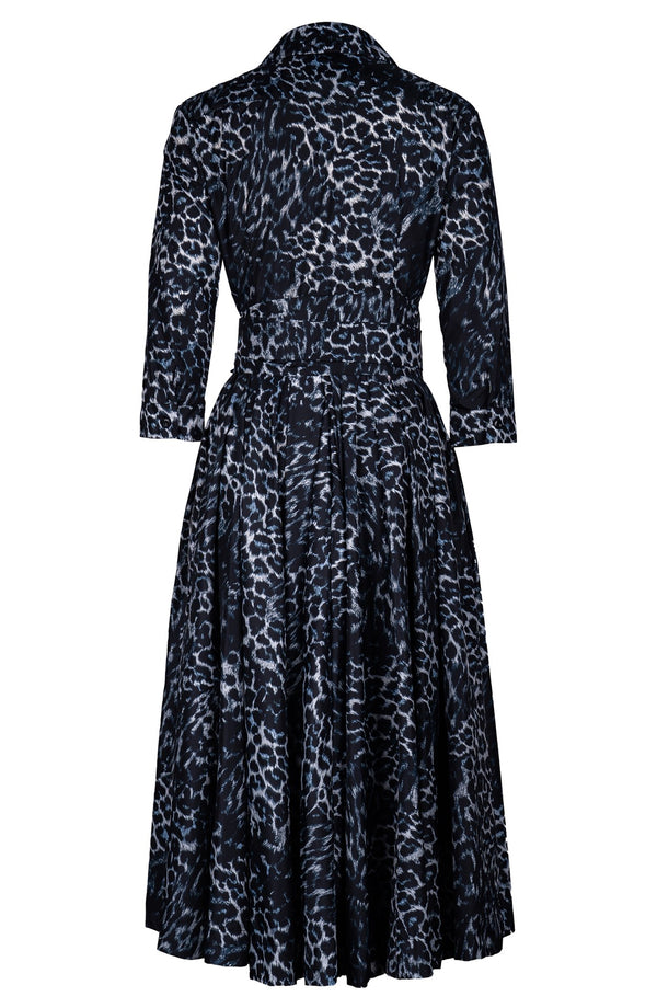 Laurent Dress Shirt Collar 3/4 Sleeve Midi Length Poliamide Taffta (Viper Leopard Big)