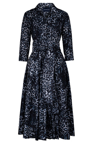 Laurent Dress Shirt Collar 3/4 Sleeve Midi Length Poliamide Taffta (Viper Leopard Big)