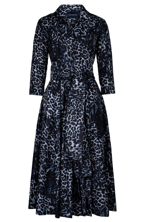 Laurent Dress Shirt Collar 3/4 Sleeve Midi Length Poliamide Taffta (Viper Leopard Big)