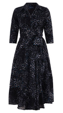 Olivia Dress Shirt Collar 3/4 Sleeve Midi Length Wool Musola (Viper Leopard Big) - Midnight Blue