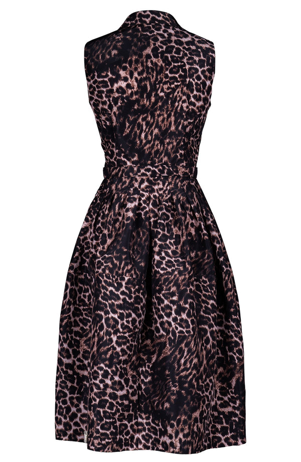 Claire Dress Shirt Collar Sleeveless Long Length Poliamide Taffta (Viper Leopard Dark)