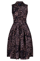Claire Dress Shirt Collar Sleeveless Long Length Poliamide Taffta (Viper Leopard Dark)