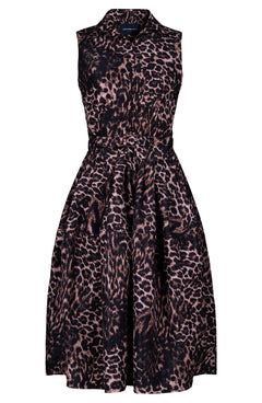 Claire Dress Shirt Collar Sleeveless Long Length Poliamide Taffta (Viper Leopard Dark)