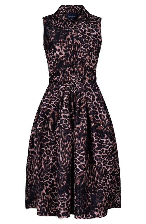 Claire Dress Shirt Collar Sleeveless Long Length Poliamide Taffta (Viper Leopard Dark)