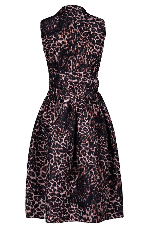 Claire Dress Shirt Collar Sleeveless Long Length Poliamide Taffta (Viper Leopard Dark)