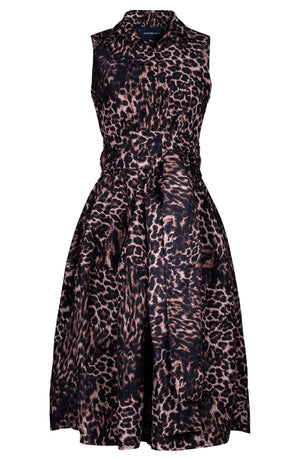 Claire Dress Shirt Collar Sleeveless Long Length Poliamide Taffta (Viper Leopard Dark)