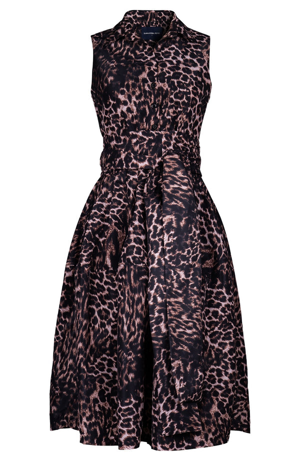 Claire Dress Shirt Collar Sleeveless Long Length Poliamide Taffta (Viper Leopard Dark)