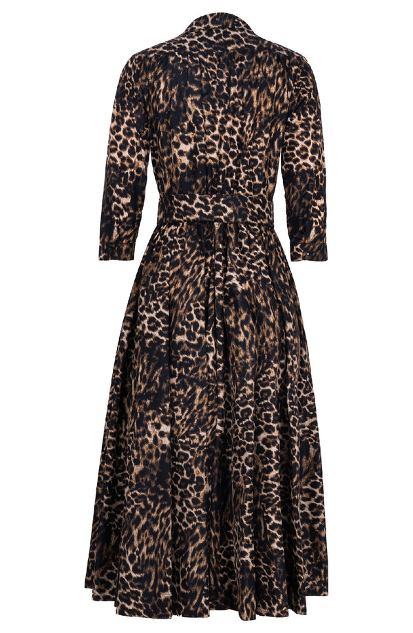 Terry Dress Shirt Collar 3/4 Sleeve Midi Plus Length Poliamide Taffta (Viper Leopard Dark)