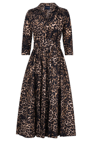 Terry Dress Shirt Collar 3/4 Sleeve Midi Plus Length Poliamide Taffta (Viper Leopard Dark)