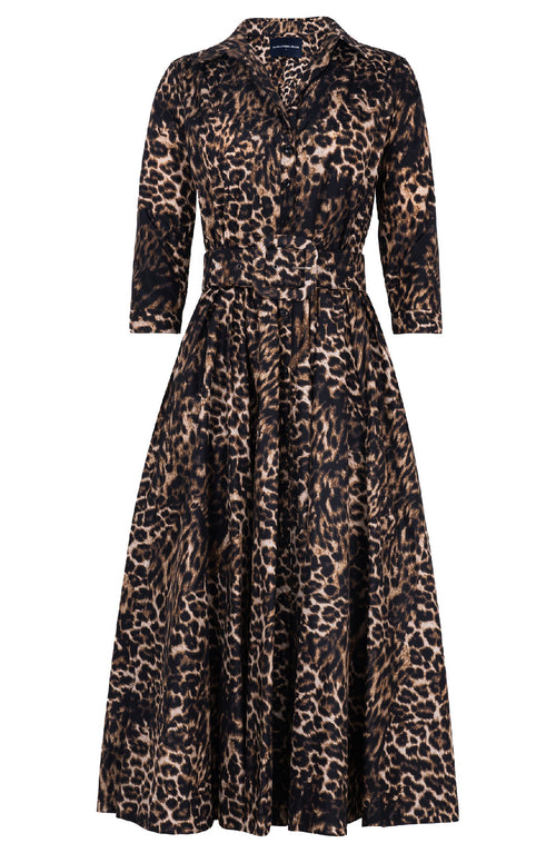 Terry Dress Shirt Collar 3/4 Sleeve Midi Plus Length Poliamide Taffta (Viper Leopard Dark)