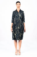 Audrey Dress #1 Shirt Collar 3/4 Sleeve Long Length Cotton Stretch (Viper Zebra)