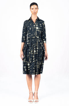 Audrey Dress #1 Shirt Collar 3/4 Sleeve Long Length Cotton Stretch (Viper Zebra)