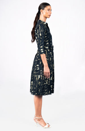Audrey Dress #1 Shirt Collar 3/4 Sleeve Long Length Cotton Stretch (Viper Zebra)