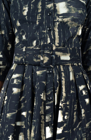 Audrey Dress #1 Shirt Collar 3/4 Sleeve Long Length Cotton Stretch (Viper Zebra)
