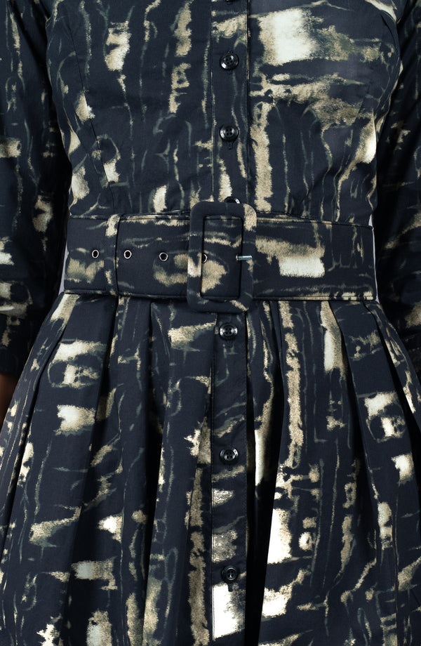 Audrey Dress #1 Shirt Collar 3/4 Sleeve Long Length Cotton Stretch (Viper Zebra)