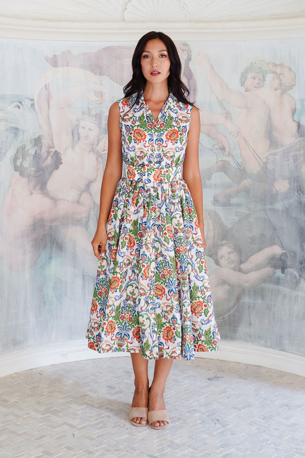 Terry Dress Shirt Collar Sleeveless Midi Length Poliamide Taffta (Vittoriale)