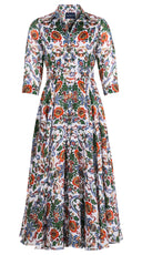 Aster Dress Shirt Collar 3/4 Sleeve Midi Plus Length Ramie (Vittoriale)