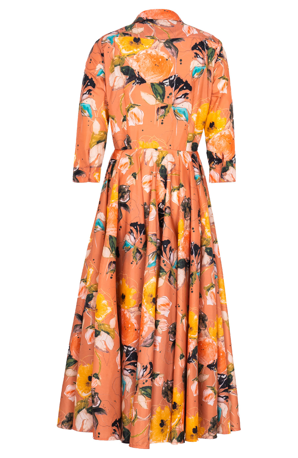 Aster Dress Shirt Collar 3/4 Sleeve Midi Plus Length Poliamide Taffta (Viner Rose Dark)
