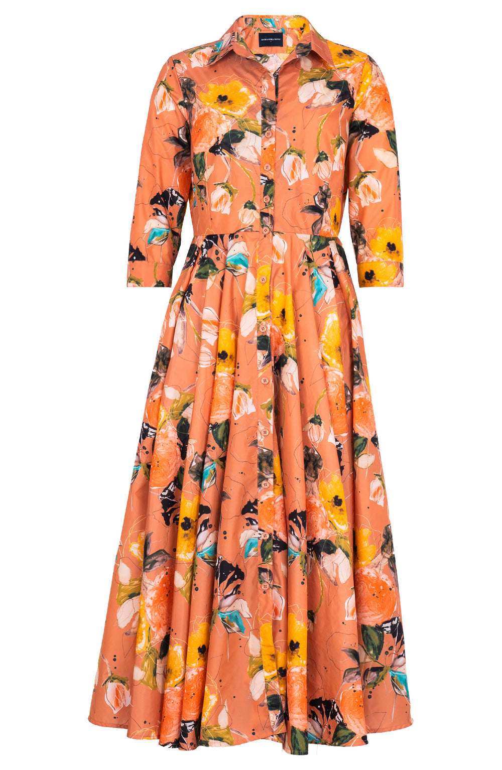 Aster Dress Shirt Collar 3/4 Sleeve Midi Plus Length Poliamide Taffta (Viner Rose Dark)