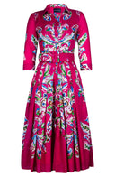Audrey Dress #4 Shirt Collar 3/4 Sleeve Midi Length Cotton Musola (Watercolor Arabesque)