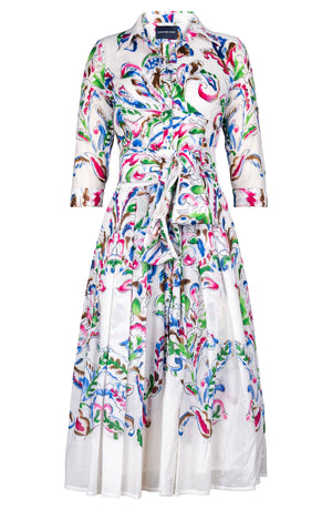Audrey Dress #4 Shirt Collar 3/4 Sleeve Midi Length Cotton Musola (Watercolor Arabesque)