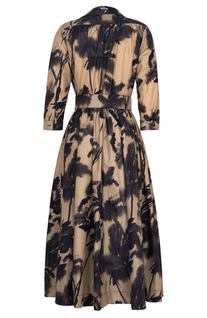 Terry Dress Shirt Collar 3/4 Sleeve Midi Plus Length Poliamide Taffta (Watercolor Bamboo)