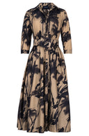 Terry Dress Shirt Collar 3/4 Sleeve Midi Plus Length Poliamide Taffta (Watercolor Bamboo)